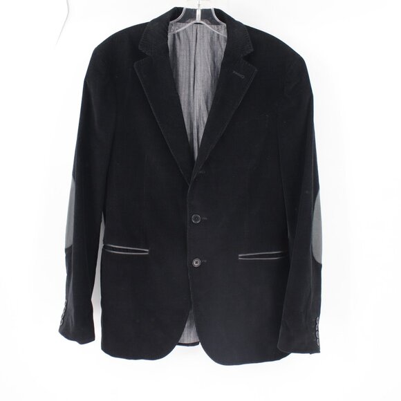 John varvatos sport coat men 38R corduroy leather elbow patch trim black cotton